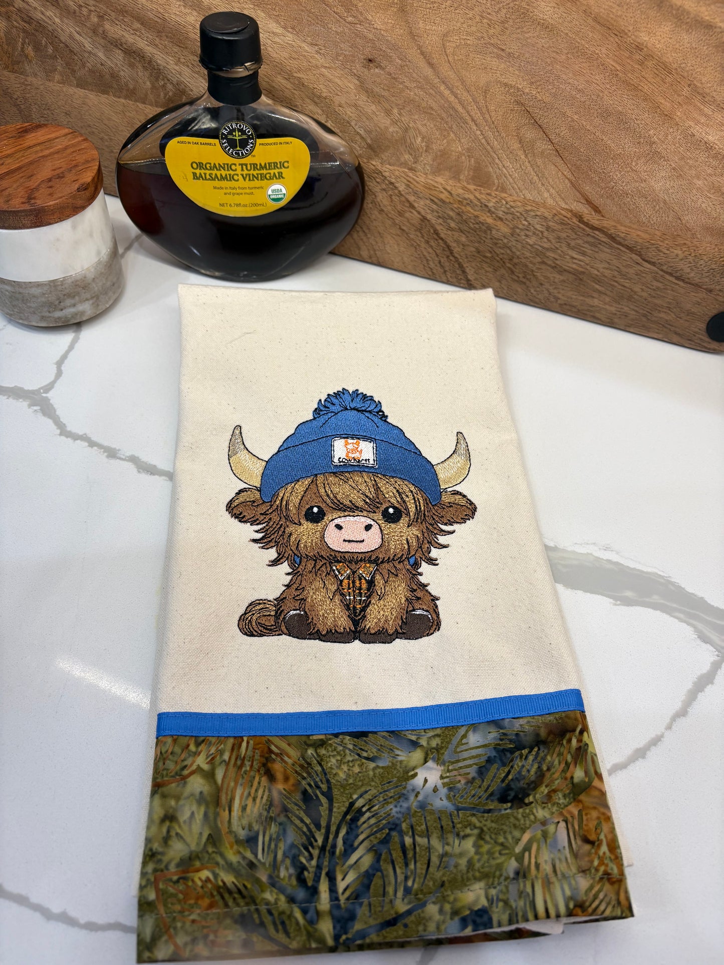 Highland Baby Cow Tea Towel-Blue