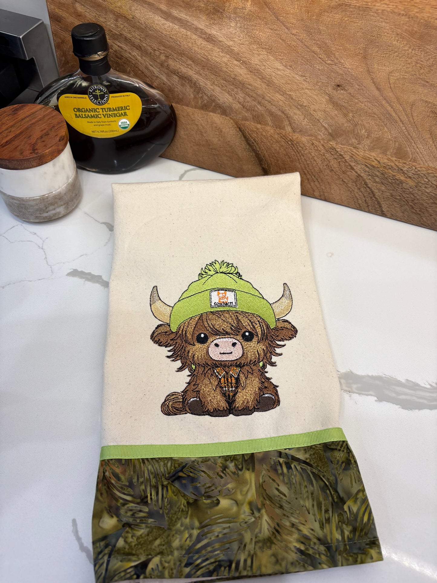 Highland Baby Cow Tea Towel-Lime