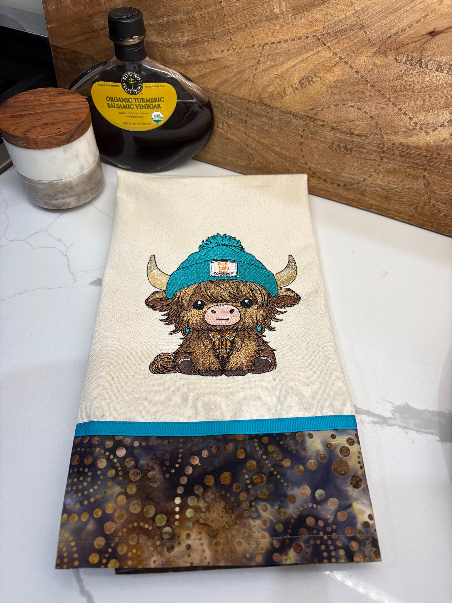 Highland Baby Cow Tea Towel-Teal