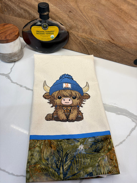 Highland Baby Cow Tea Towel-Blue