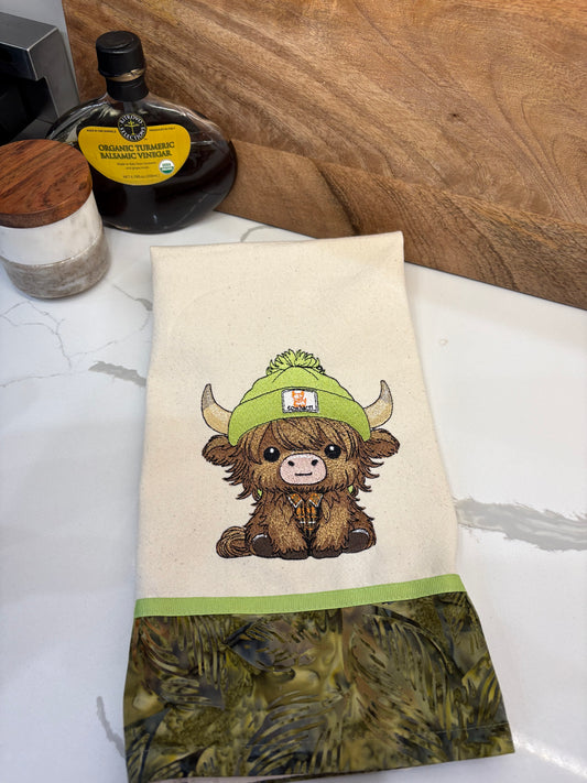 Highland Baby Cow Tea Towel-Lime