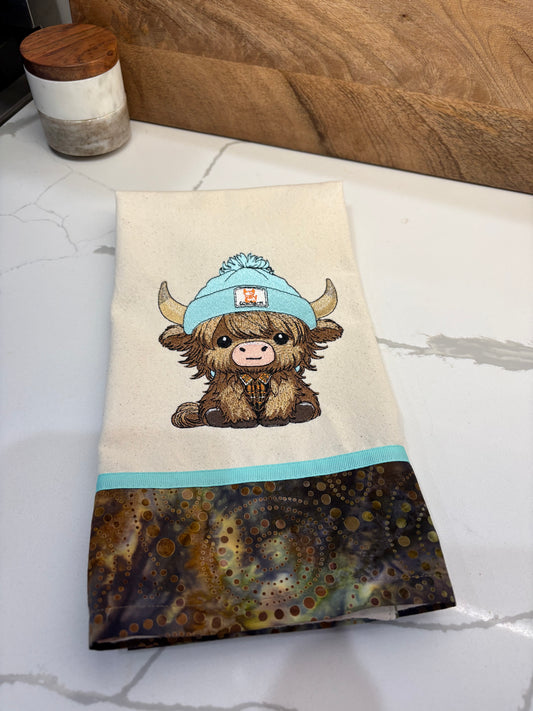 Highland Baby Cow Tea Towel-Lt Blue