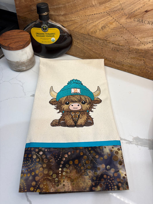 Highland Baby Cow Tea Towel-Teal