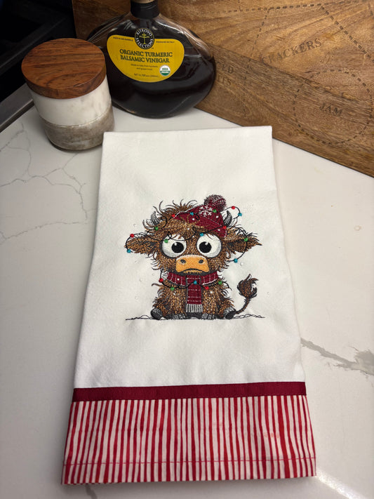 Highland Baby Cow Tea Towel-Winter